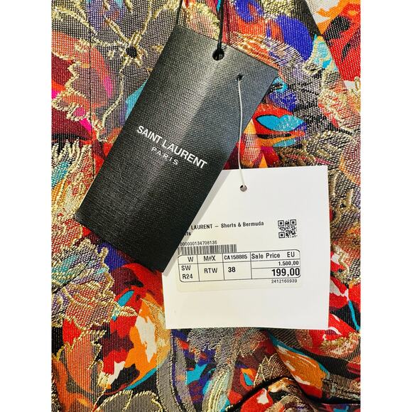 YVES SAINT LAURENT NEW Multicolor Floral Silk Blend Mini Shorts size FR 38 US M - Picture 12 of 16